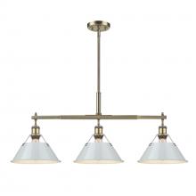  3306-LP AB-DB - Orwell AB 3 Light Linear Pendant in Aged Brass with Dusky Blue shades